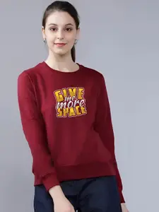 REYA Women Printed Round Neck Pullover Sweatshirt