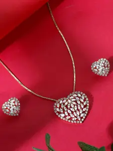 TANAIRA Gold-Plated American Diamond Studded Handcrafted Necklace Set