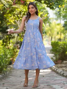 Janasya Floral Print Georgette Fit & Flare Midi Dress