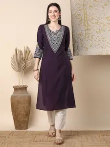 FASHOR Women Floral Embroidered Thread Work Straight Kurta
