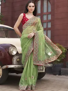 Tikhi Imli Ethnic Motifs Embroidered Net Saree