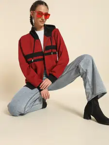 Mast & Harbour Women Colourblocked Hooded Sweatshirt