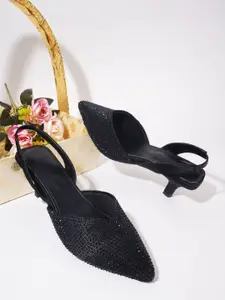 Froh Feet Women Pointed Toe Embellished Kitten Heel Sandals