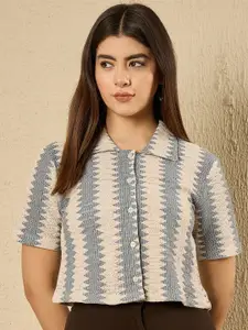 all about you Women Semi Sheer Striped Casual Shirt