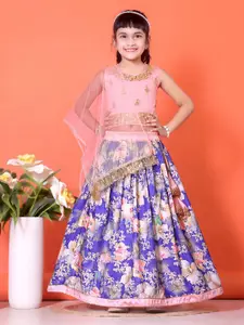 BAESD Girls Floral Printed Ready to Wear Lehenga & Embroidered Blouse With Dupatta