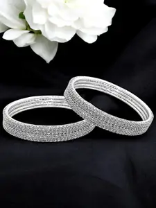FEMMIBELLA Set Of 8 Silver-Plated CZ Studded Bangles