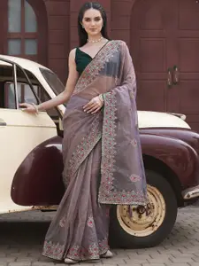 Tikhi Imli Ethnic Motifs Embroidered Net Saree
