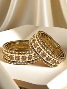 FEMMIBELLA Set Of 6 Gold-Plated Beaded Bangles
