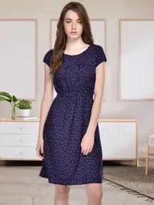 DressBerry Women Polka Dot Print Crepe Fit &Flare Dress