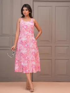 Nayo Floral Printed Cotton A-Line Midi Dress