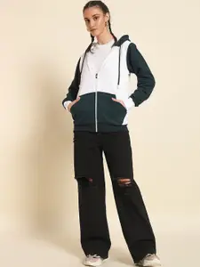 Mast & Harbour Women Colourblocked Hooded Sweatshirt