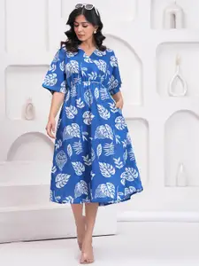 Nayo Women Tropical Printed Cotton Wrap Midi Dress