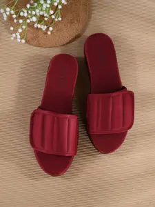 Zebba Women Striped Open Toe Flats with Bows