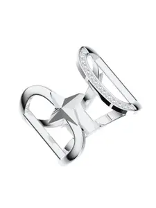 Kicky And Perky 925 Sterling Silver Rhodium-Plated Stone Studded Adjustable Finger Ring