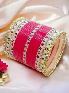 BeautyTrends Set Of 2 Gold-Plated American Diamond Stone-Studded Bangles