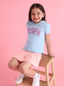 U.S. Polo Assn. Kids Girls Brand Logo Pure Cotton Applique T-shirt
