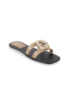 Mochi Women Embellished Open Toe Flats