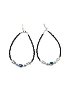 Jyokrish 2 Pieces Silver-Plated Artificial Beads Anklet