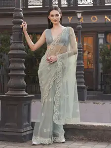 Tikhi Imli Ethnic Motifs Beads and Stones Net Saree