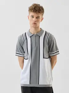 Snitch Men Striped Polo Collar Slim Fit T-shirt