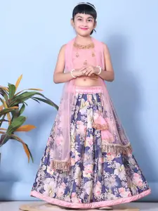 BAESD Girls Floral Printed Ready to Wear Lehenga & Embroidered Blouse With Dupatta