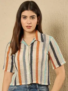 all about you Women Semi Sheer Striped Casual Shirt