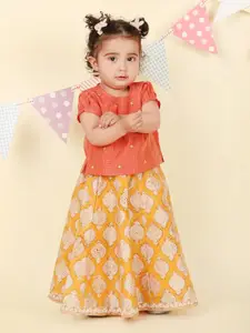 Fabindia Girls Floral Printed Ready to Wear Cotton Lehenga & Blouse