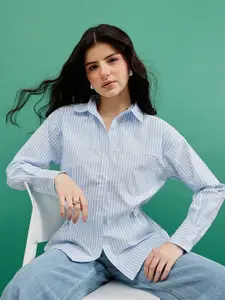 all about you Women Comfort Fit Vertical Striped Spread Collar Cotton Casual Shirt