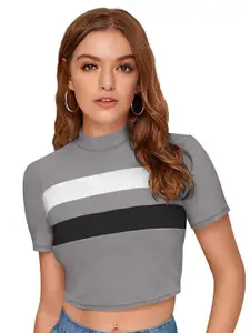 Fashion Care Women Solid Striped Regular Crop Top