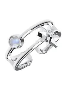 Kicky And Perky 925 Sterling Silver Rhodium-Plated Stone Studded Adjustable Finger Ring