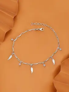 DressBerry Rhodium Plated with Glass Bead and Leaf Charm Anklet