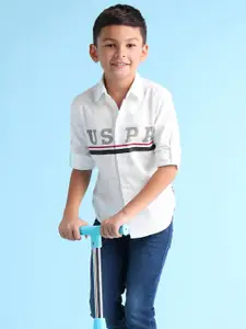 U.S. Polo Assn. Kids Boys Striped Brand Logo Print Pure Cotton Casual Shirt