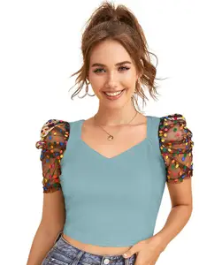 Fashion Care Women Sweetheart Neck Fitted Crop Top