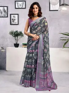 Mitera Floral Printed Saree With Unstiched Blouse Piece