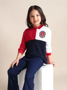 U.S. Polo Assn. Kids Girls Brand Logo Colourblocked Polo Collar Pure Cotton T-shirt