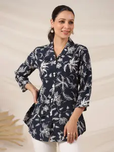 JISORA Floral Print Pure Silk Top