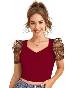 Fashion Care Women Sweetheart Neck Puff Sleeve Crop Top