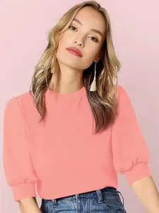 Dream Beauty Fashion Women Round Neck Cuffed Sleeves Regular Top