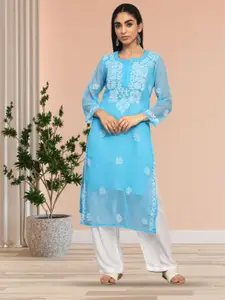 PARAMOUNT CHIKAN Women Ethnic Motifs Embroidered Chikankari Floral Georgette Kurta