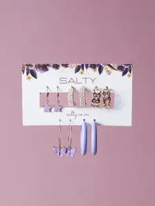 SALTY Set Of 14 Gold-Plated Stone-Studded & Beaded Hoop & Stud Earrings