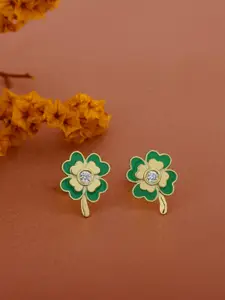 Carlton London 18kt Gold Plated with CZ and Enamel Floral Stud Earring