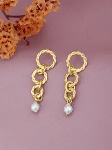 Carlton London 18kt Gold Plated with Dangling Pearl Contemporary Drop Earring