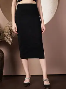 Purple Feather Embellished Pencil Midi Skirt