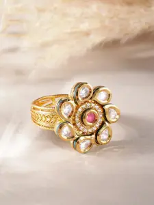 Peora Gold-Plated Floral Crystal Finger Ring