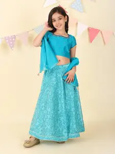 Fabindia Girls Printed Ready to Wear Cotton Lehenga & Embroidered Blouse With Dupatta