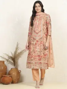 Biba Floral Printed Sequinned Unstitched Dress Material