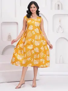 Nayo Tropical Print Fit & Flare Midi Dress