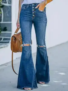 StyleCast Women Wide Leg Slash Knee Light Fade Stretchable Jeans