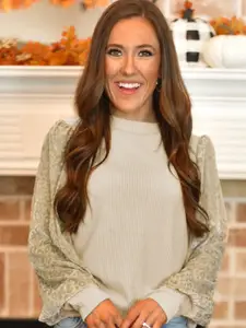 StyleCast Rose Gold Ribbed Puff Sleeves Regular Top