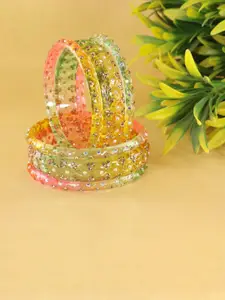 LAVAZZA Set Of 6 Zircon Diamond & Beads Work Glass Bangles